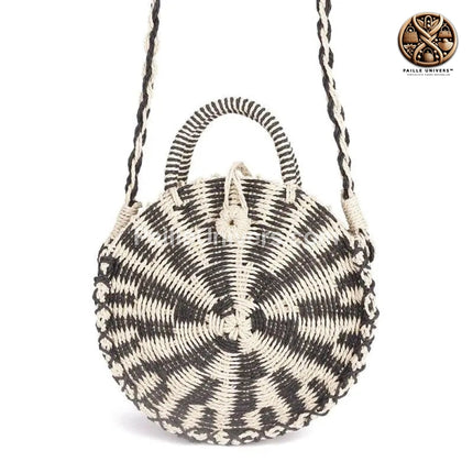 Sac Rond En Paille Blanc Noir /