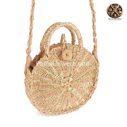 Sac Rond En Paille Blanc Noir Brun