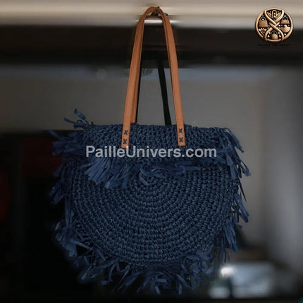 Sac Rond En Paille Bleu