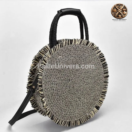 Sac Rond En Paille Bohème Noir