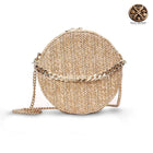 Sac Rond En Paille Chaine Dorée Brun