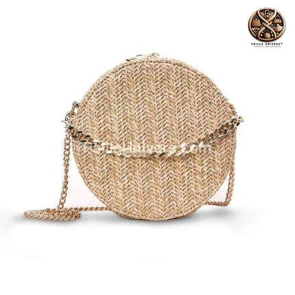 Sac Rond En Paille Chaine Dorée Brun