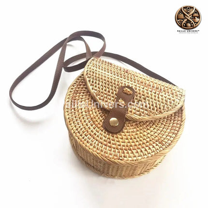 Sac Rond En Paille Doublure Fleur