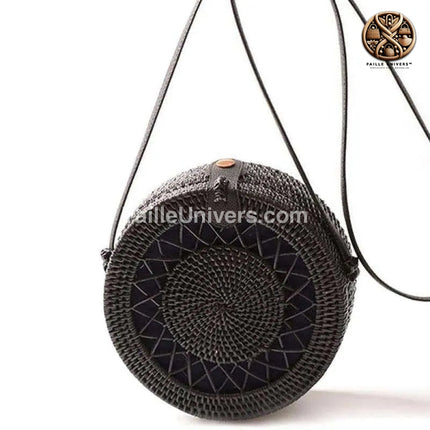 Sac Rond En Paille Noir Soleil