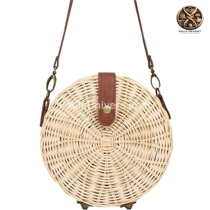 Sac Rond Osier Et Cuir Petit Format (16 Cm X 8 Cm)