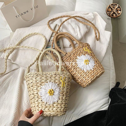 Sac Rond Osier Fleur Beige En