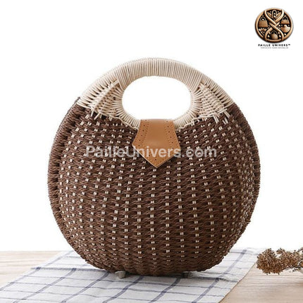 Sac Rond Osier Paille Marron En