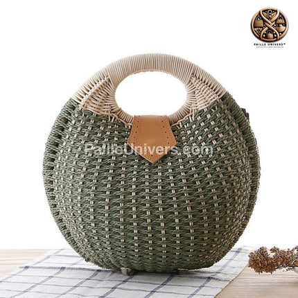 Sac Rond Osier Paille Vert En