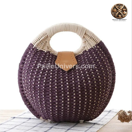 Sac Rond Paille Bohème Violet