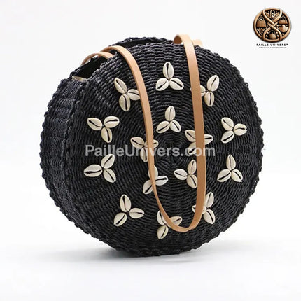 Sac Rond Paille De Plage Noir