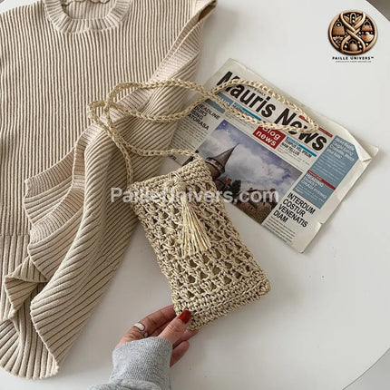 Sacoche Raphia Pour Téléphone Beige Sac Raphia