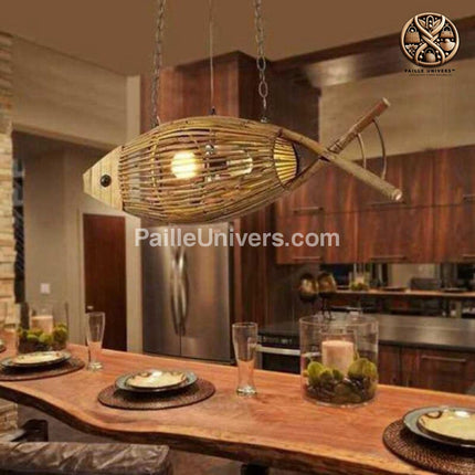 Suspension Bambou Poisson Luminaire